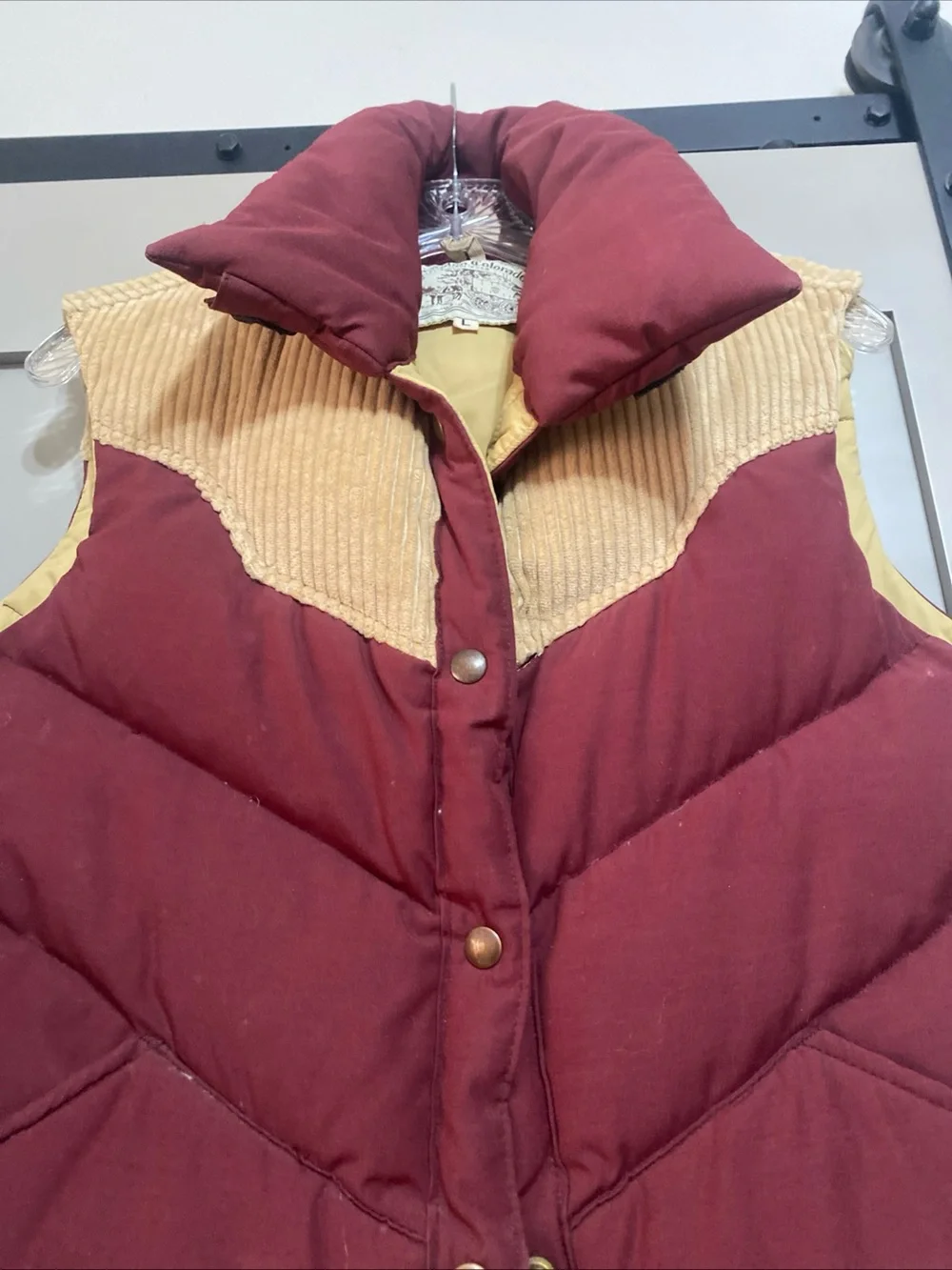 Vintage 70’s William Barry Maroon Puffer Vest with Tan Yoke